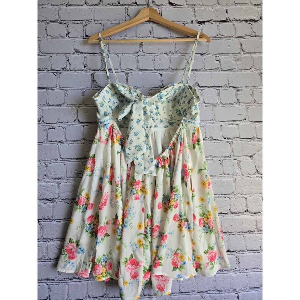 Altar'd State Laryna Floral Babydoll Mini Dress New XL Pink Yellow Rose Bustier - Picture 7 of 10